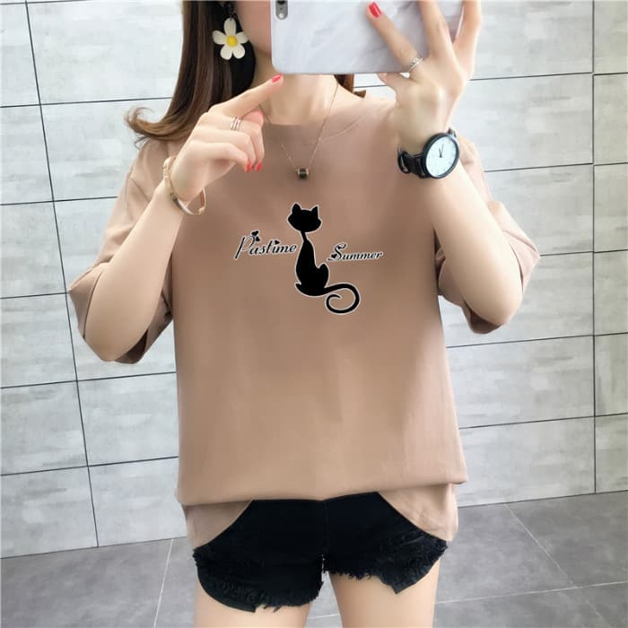 Women's t-shirt loose plus size mid-length summer wear new student pure cotton short-sleeved trendy t-shirt 100% combed cotton