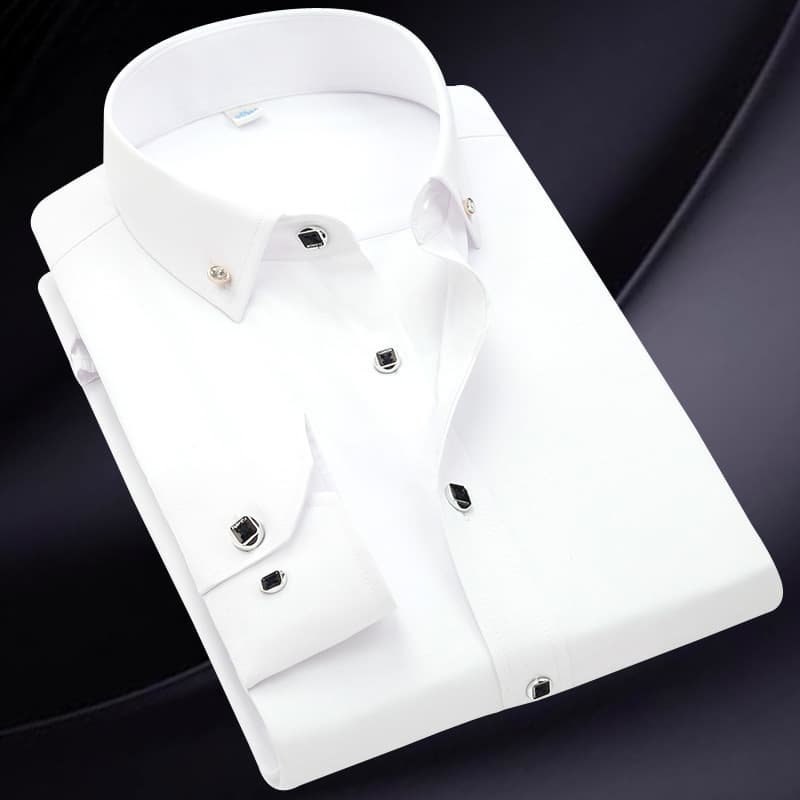Cross-border AliExpress Amazon EU Size Men's Long Sleeve Shirt Business Diamond Button Shirt White Men's Clothing
