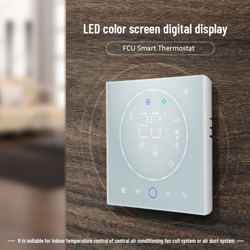 Smart WiFi Thermostat for Water Chiller Central Air Conditioning, Programmable Fan Coil Unit HVAC Control Panel with Tuya