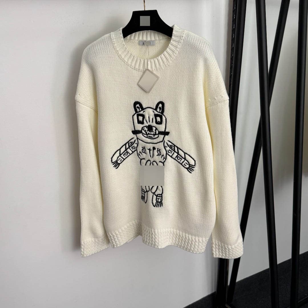Nanyou Factory Original Label Luo Jia 25 Autumn/Winter New Robot Dog Embroidery Pattern Crew Neck Pullover Knit Wool Sweater