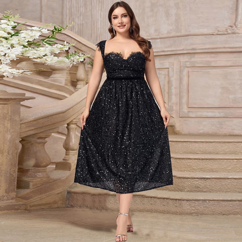 New Plus Size Women's Elegant Fashion Sequined Backless Slim Fit Midi Dress Evening Gown for Dropshipping
