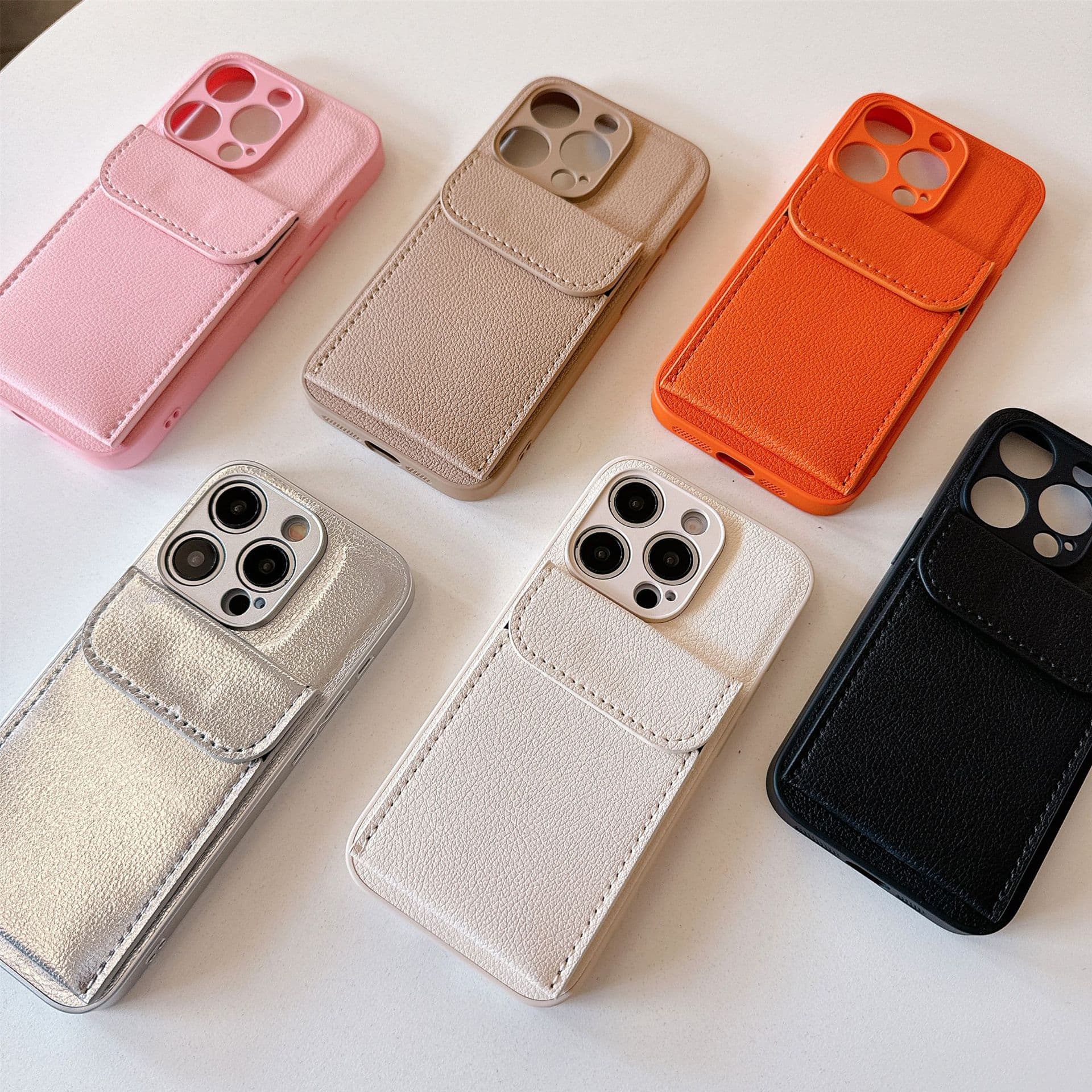 Fashionable minimalist leatherette pebble grain card slot phone case for iPhone 16, iPhone 15, iPhone 14, iPhone 13 protective cover