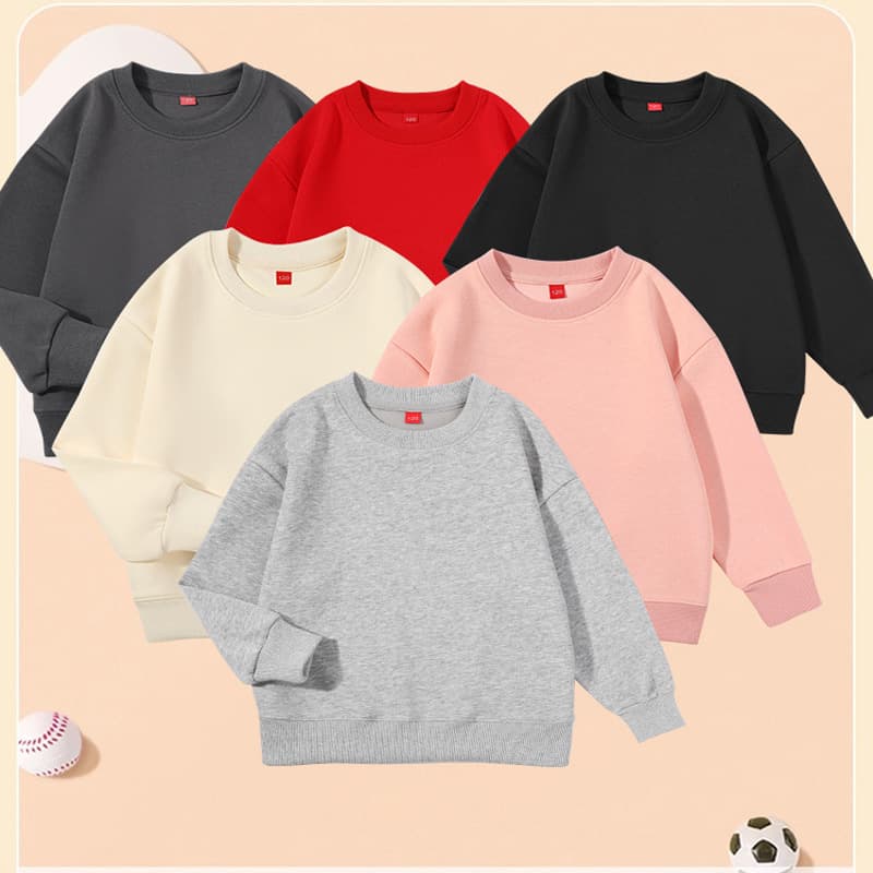 2026 Autumn/Winter Children's Cotton Fleece Sweatshirt Solid Color Boys and Girls Candy Color Baby Winter Korean Round Neck Sweatshirt