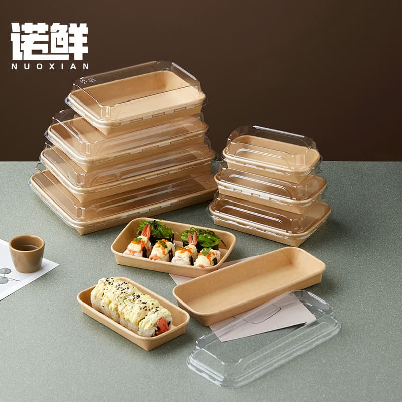 Picnic box, kraft paper sushi container, disposable outdoor camping trendy fruit bento takeaway packaging.