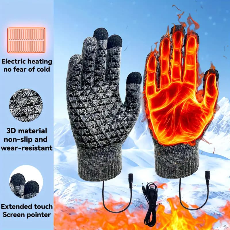 USB Heating Warm Gloves with Touchscreen Five-Finger Writing, Thickened Heating and Warmth, Full-Finger Knitted Electric Heating Gloves