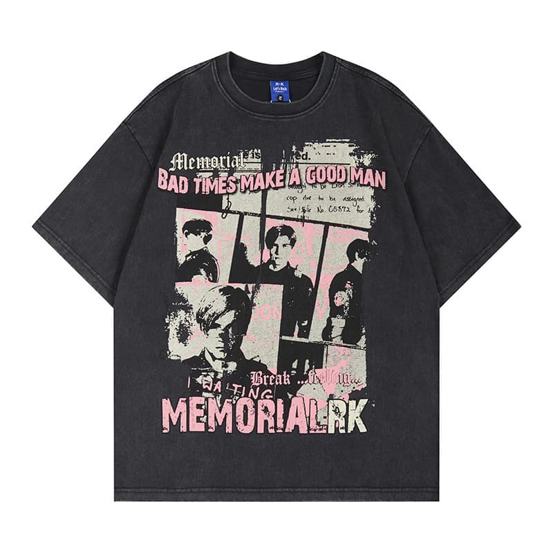 Hip-Hop Vintage Rock Band Design-Inspired Short-Sleeve Men's Summer Trendy Heavy-Duty Necklace-Decorated Distressed T-Shirt