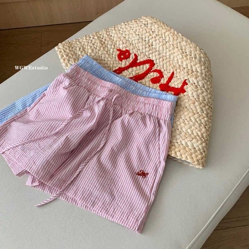 Vertical Stripe Drawstring Letter Embroidery Loose Shorts for Women Summer Casual Pants