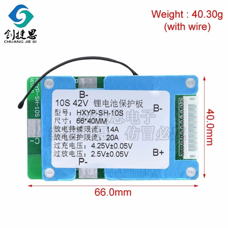 15A 42V Lithium Battery Protection Board with Built-in Temperature Control, 10-Series BMS Polymer Cell with Balancing Power Module