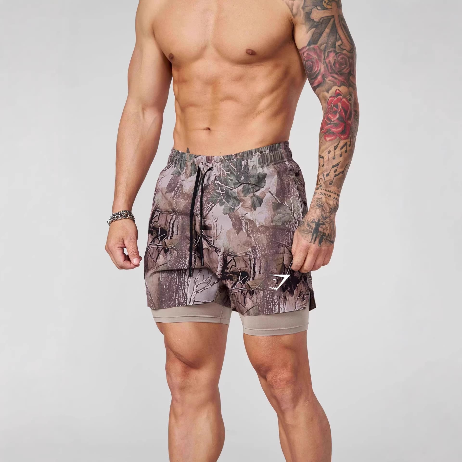 GYMSHARK Men's Shorts Sports Fitness 2-in-1 Double Layer Shorts Outdoor Jogging Training Stretch Sports Pants