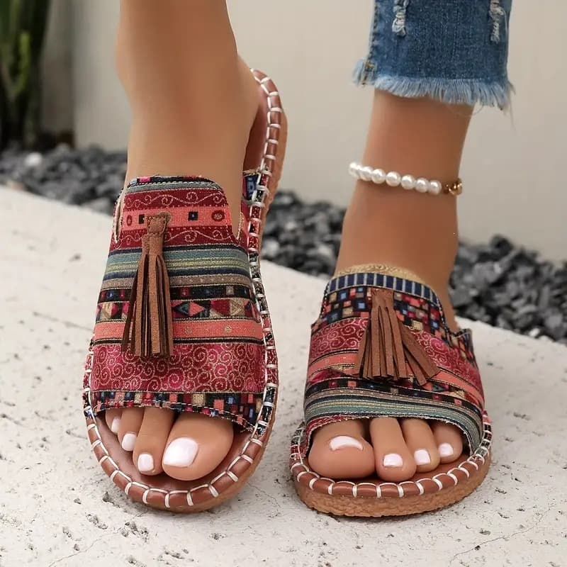 Bohemian Flat Sandals for Women 2025 Summer New European and American Tassel Women's Slippers Size 43 Beach Sandals Cross-border Large Size