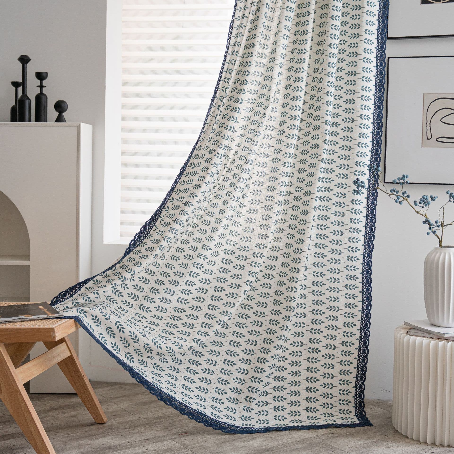 Yimanqiyun finished curtains, green wheat ear print, semi-blackout kitchen curtain, partition curtain, light-transmitting, factory direct supply.