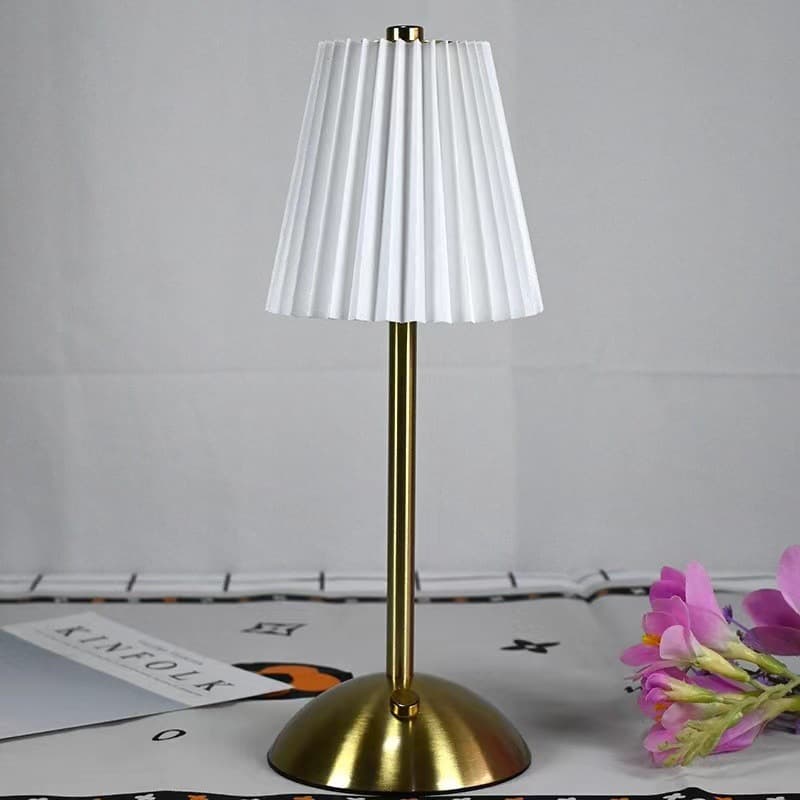 Cross-border Fabric Table Lamp Nordic Pleated Night Light Bedroom Bedside Lamp Rechargeable Lamp Ambient LED Light Light Luxury Style