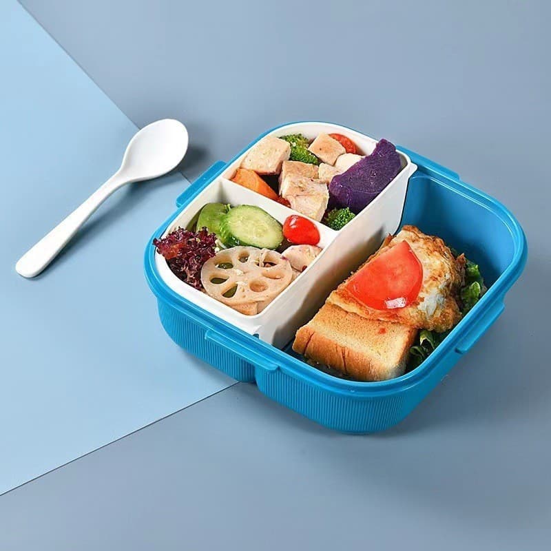 Plastic Square Sealed 3-Compartment Student Lunch Box with Water Bottle Set, Microwaveable Bento Box for Office Workers and On-the-Go Meals