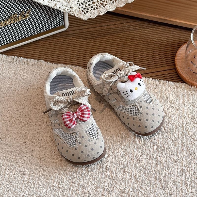Cute Girls Casual Shoes Korean Style Kitty Kids Mesh Panel Shoes Spring Girl De Training Shoes Velcro