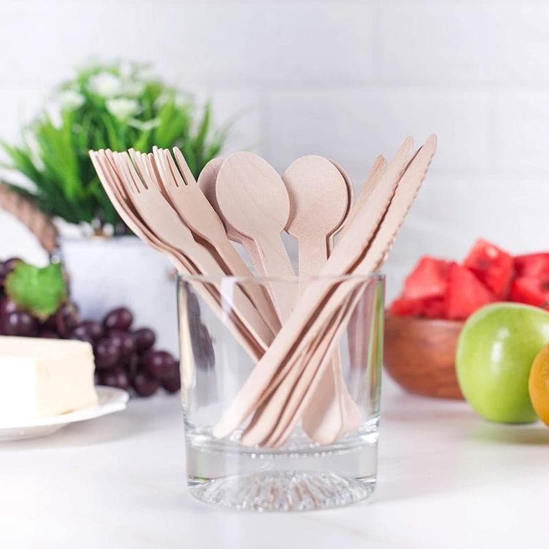 Custom disposable wooden knife fork spoon biodegradable eco-friendly utensils four-piece set wooden napkin set spoon