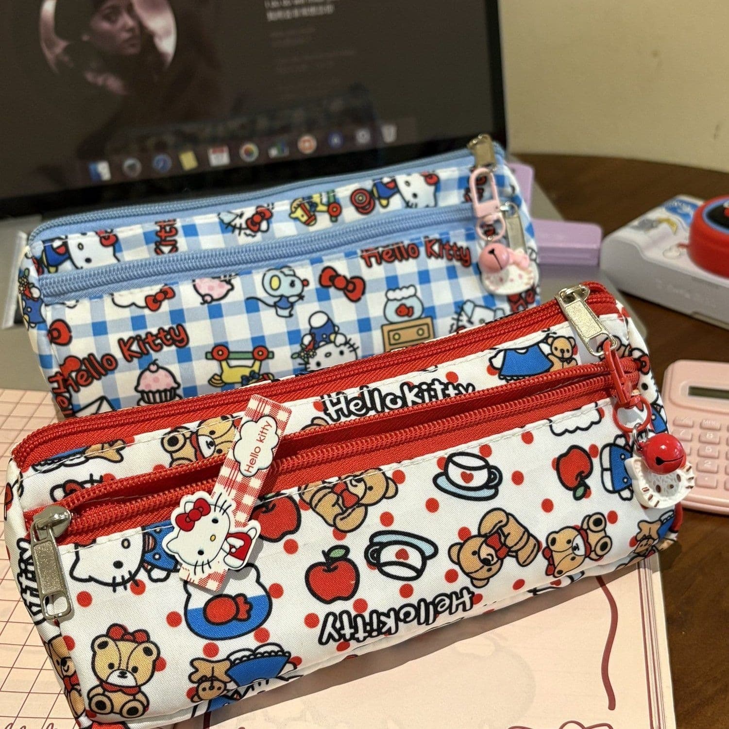 Cute KT cat double layer high-looking ins style pencil bag niche non-contrast style girls large capacity multi-layer stationery Y89