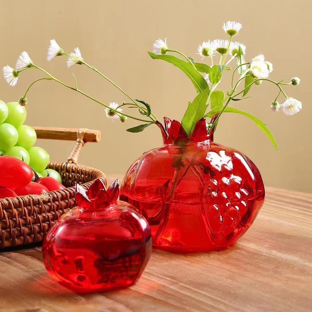 Factory Hammered Small Pomegranate Dried Flower Vase Japanese Handcrafted Glass Art Decoration Creative Home Ornament
