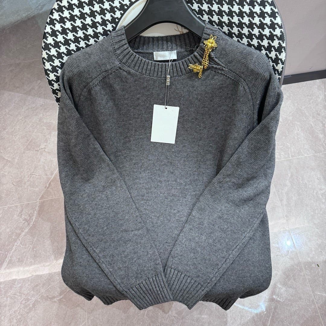 1.1 Correct Version MIU 2024 Autumn/Winter BLCG Dio Necklace TB Round Neck Cardigan Short Sleeve Wool Sweater Unisex