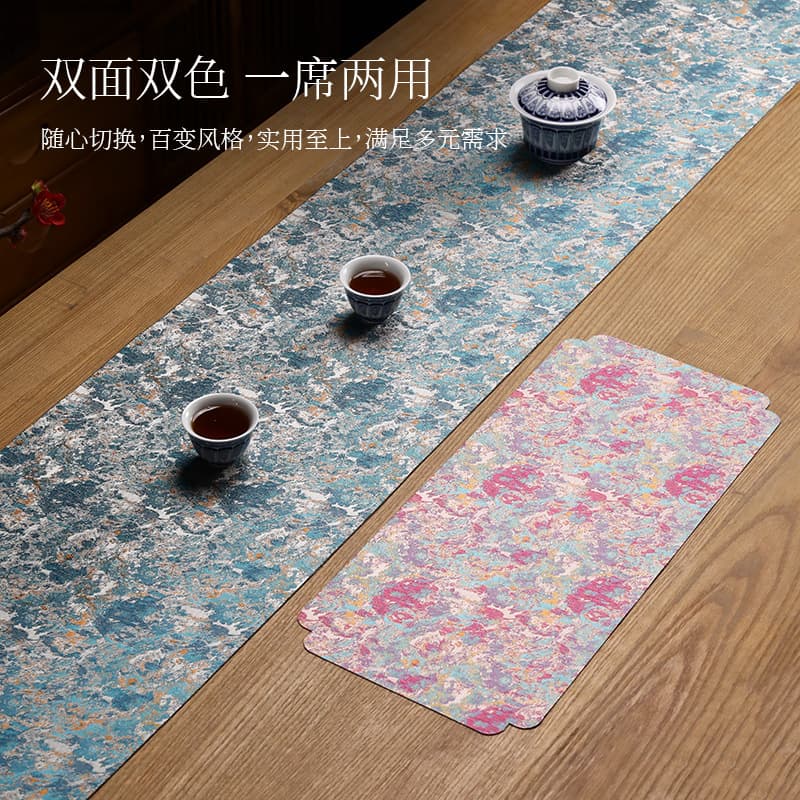 Chinese Zen Double-Sided Waterproof Tea Table Flag, Tea Table Mat, Waterproof Tablecloth, Tea Table Fabric, Long High-End Tea Flag