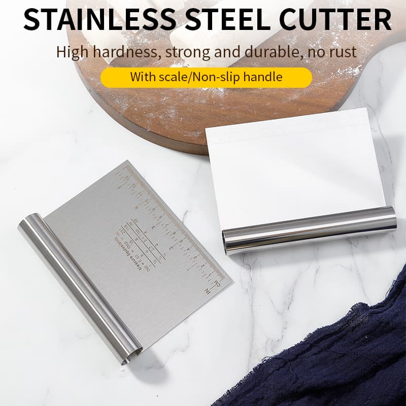 Cross-Border Stainless Steel Scraper with Scale, Dough Cutter, Rice Noodle Cutter, Baking Flour Cutter, Scraper for Home Use, Manufacturer