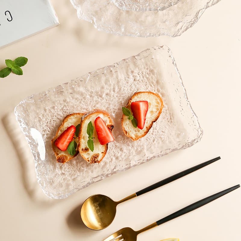 Japanese Crystal Glass Plate High Appearance Sushi Serving Tray Rectangular Dessert Fruit Platter Wholesale
