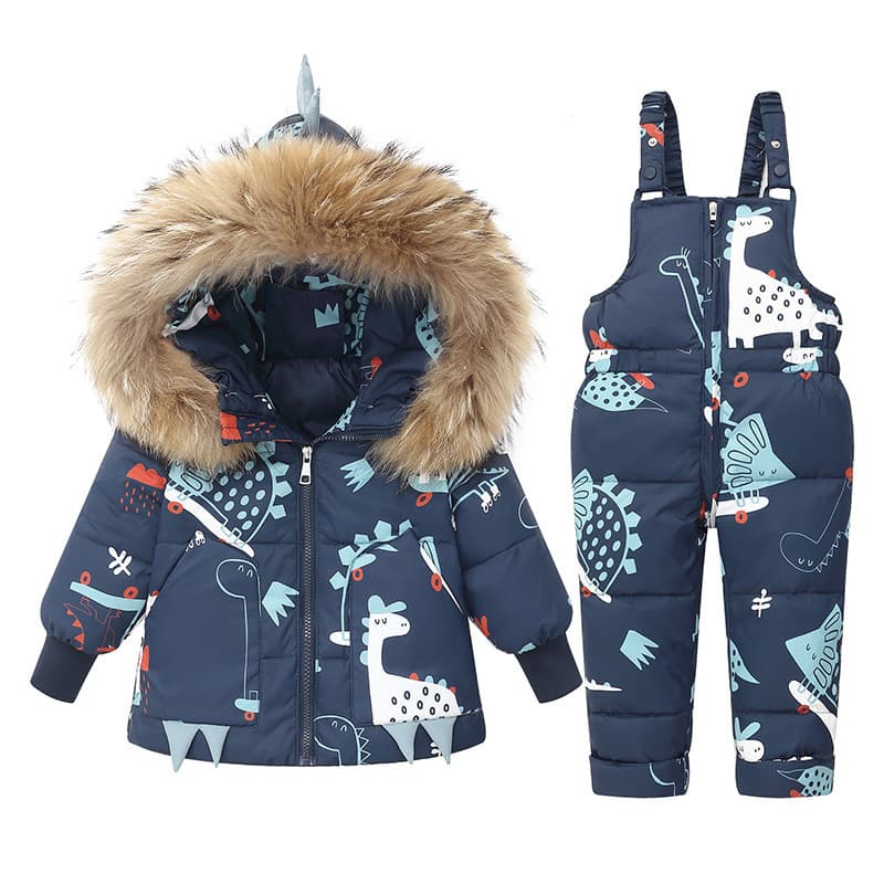 2024 New Cartoon Print Kids Winter Coat Set Two-Piece Thick Down Jacket for Boys and Girls Infants and Toddlers