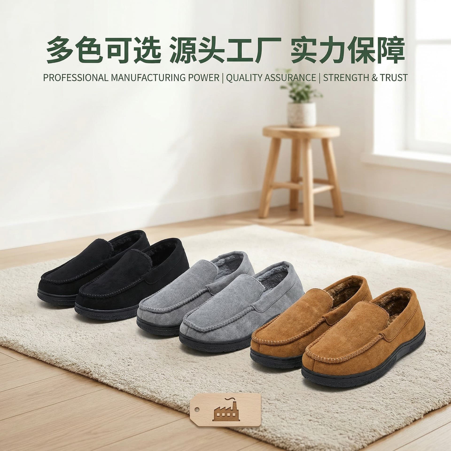 Wholesale Men's Mark Shoes Warm Outdoor Fleece-Lined Non-Slip Thickened Business Cotton Slippers Non-Slip Thickened Fleece-Lined
