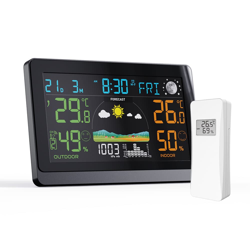 2026 New Model Cross-Border Ultra-Thin Color Screen Weather Station Digital Display Multifunctional Weather Clock Thermometer Hygrometer Barometer Moon Phase