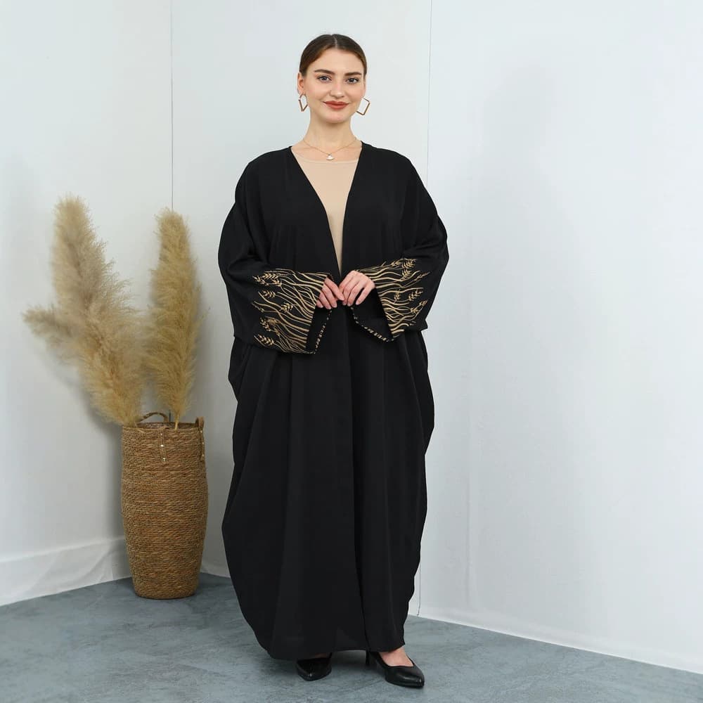 F422 Women's Foreign Trade Clothing Cross-border Embroidery Plus Size Cardigan Long Dress Fashionable Outerwear Loose Batwing Sleeve Dress