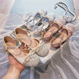 Girls' Korean Style Crystal Princess Shoes 2026 Spring Autumn New Style Flats Sequins Soft Sole Baby Rhinestone Shoes Performance Leather Shoes