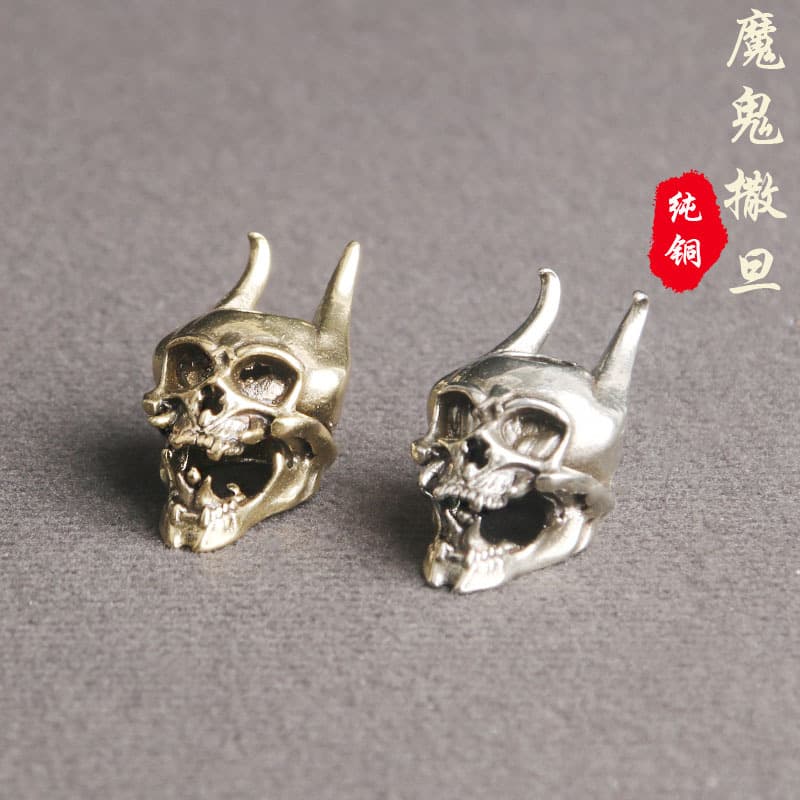 Pure Copper Devil Satan Rope Pendant Horn Skull Personality Knife Pendant Umbrella Pendant Cloth Buckle DIY Accessories Pendant Wholesale