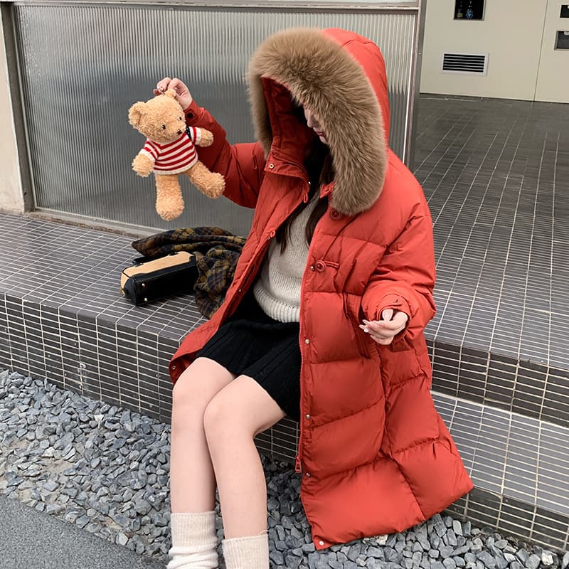 2025 New Arrival Korean Style Extra Large for Up to 300 Jin Hooded Fox Fur Trim Long Down Jacket Coat Women 246