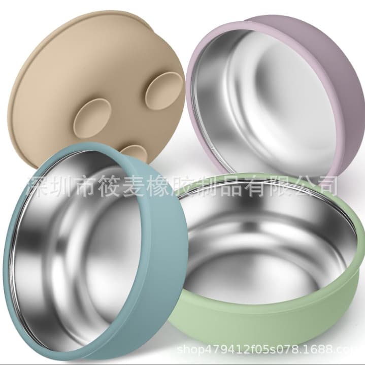 New Stock Baby Stainless Steel Silicone Bowl with Removable Suction Base - 304 Non-Slip, Heat-Resistant Feeding Bowl