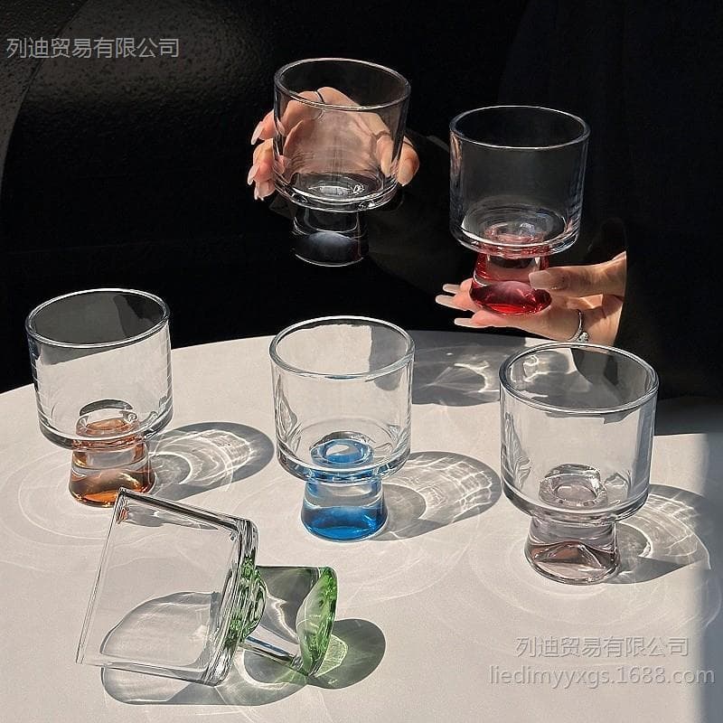 High-Aesthetic Glass Cup Beverage Juice Cup Drinking Cup Ins-Style Design Niche Stemmed Dessert Cup Coffee Cup