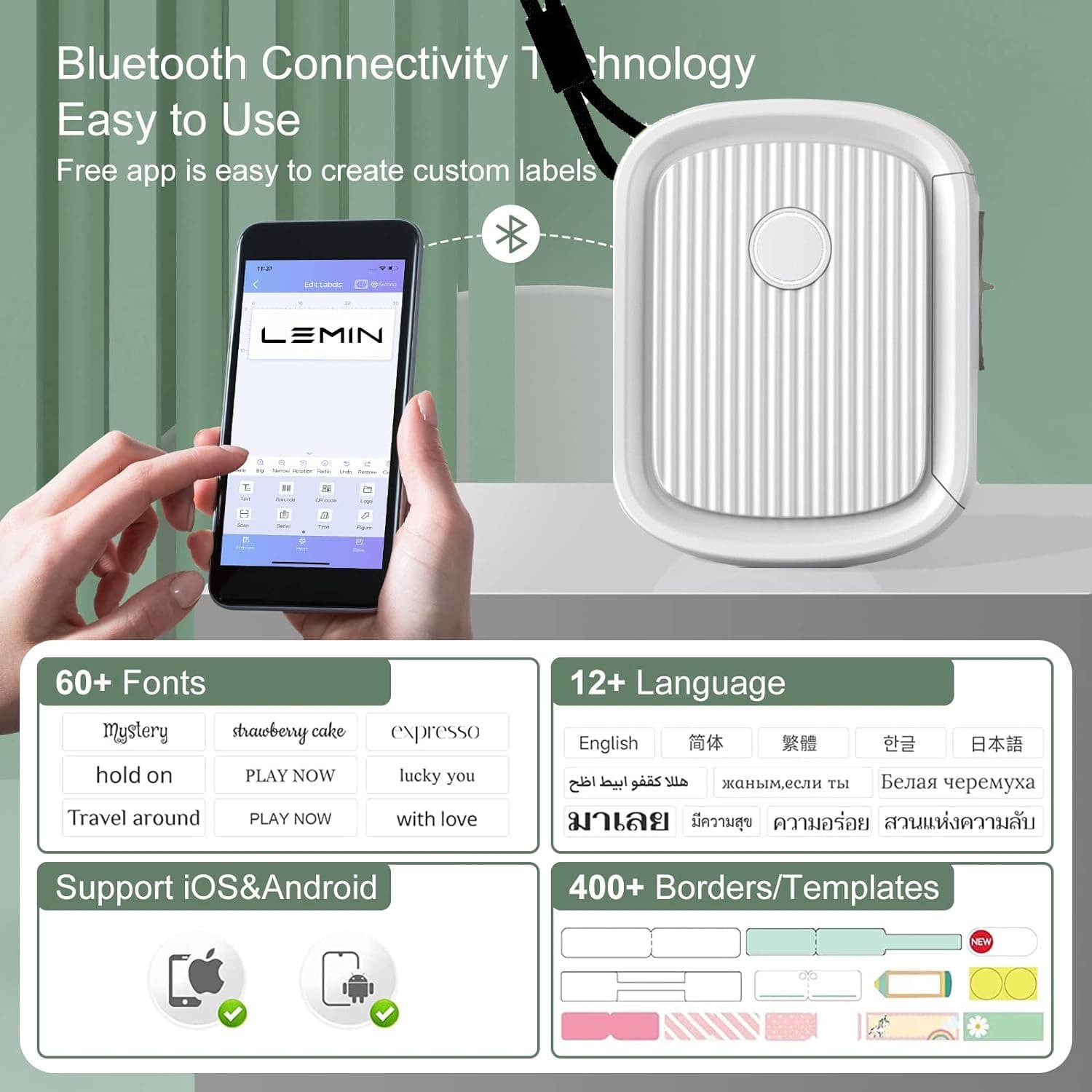 Leminy L12 Thermal Label Printer Home Bluetooth Handheld Portable Mini Similar to D11 Label Machine