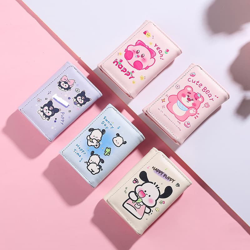 Mini Wallet for Women Xiaomi Cinnamoroll Tri-fold Multifunctional Wallet Student Portable Plaid Card Holder Driver's License Bag