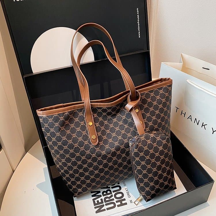 Wholesale Large-Capacity European and American Style Two-Piece Tote Bag Set with Printed Cross-Border Bag, Large Trendy Handbag