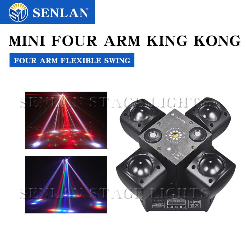 SENLAN Mini Four-Arm Laser Light Stage Effect for Bars and Discos, Strobe Rotating Moving Head LED Light