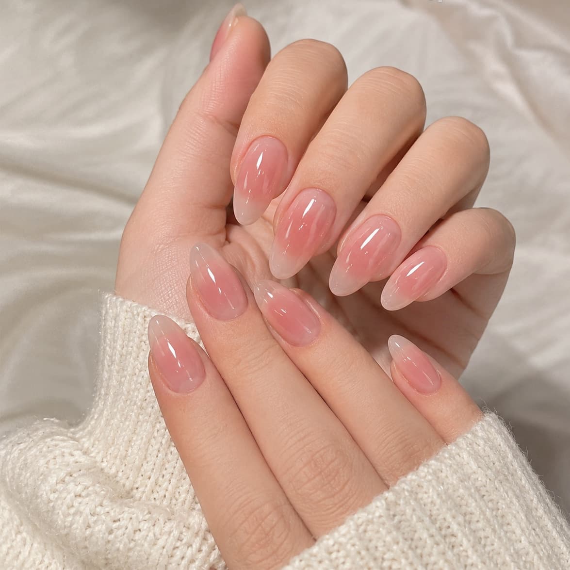 Solid Color Pink Gradient Press-On Nails Cross-Border Hot-Selling Nail Tips High-End Elegant Manicure Nail Tips False Nail Tips