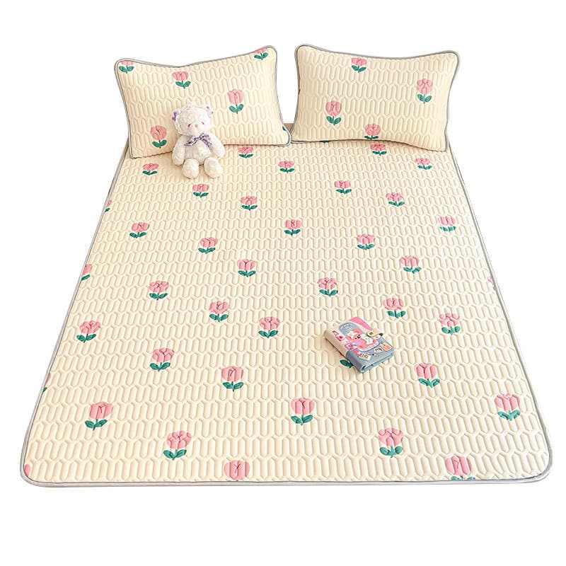 Wholesale Category Summer Ice Silk Thai Latex Soft Cooling Mat Three-Piece Set Bed Sheet Style Dormitory Single Summer Cooling Pad