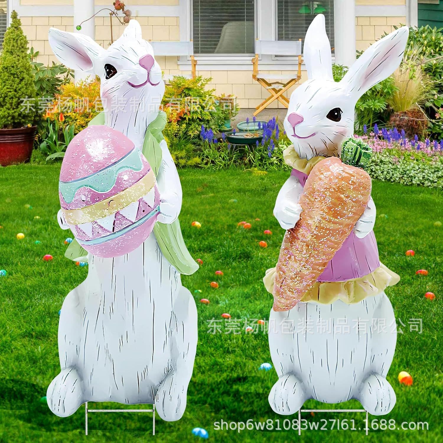 Amazon New Easter Large Ground Sign Outdoor Waterproof Yard Bunny with Stake Holiday Lawn Marker