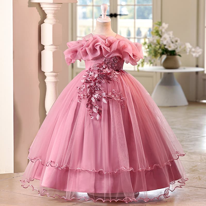 Cross-border Children's One-Shoulder Tutu Princess Dress Wedding Gown Banquet Piano Performance Party Dress