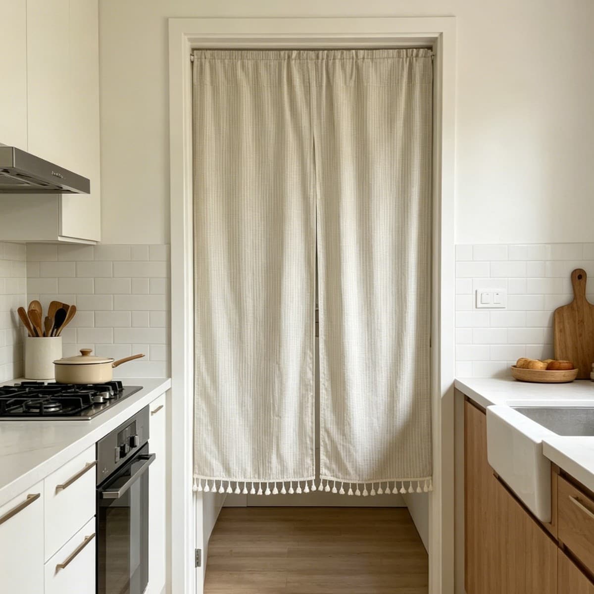 Cross-Border Tassel Fabric Curtains, No-Drill Japanese-Style Hanging Curtains, Kitchen Half-Curtains, Blackout Short Curtains, Direct Supply from the Manufacturer