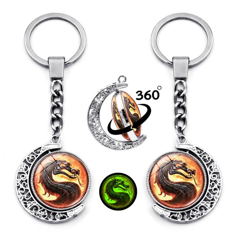 Fighting Game Merchandise Mortal Kombat Black Dragon Pattern Luminous Keychain Rotating Hollow Moon Pendant Keychain