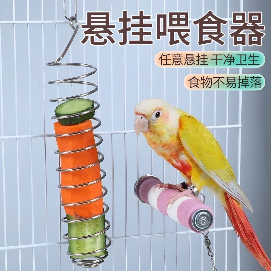 Food-Grade Stainless Steel Parrot Hanging Feeder Fruit Fork Vegetable Corn Apple Hanging Bird Cage Feeder