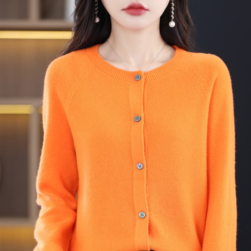 Seamless Knitted Cardigan, Designer Outerwear, New Round Neck Cardigan for Women