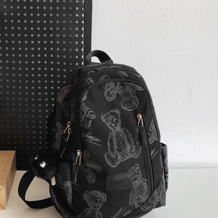 Crossbody Mini Backpack Korean Style Bear Print Casual for Women High School College Students Mini Backpack for Outings