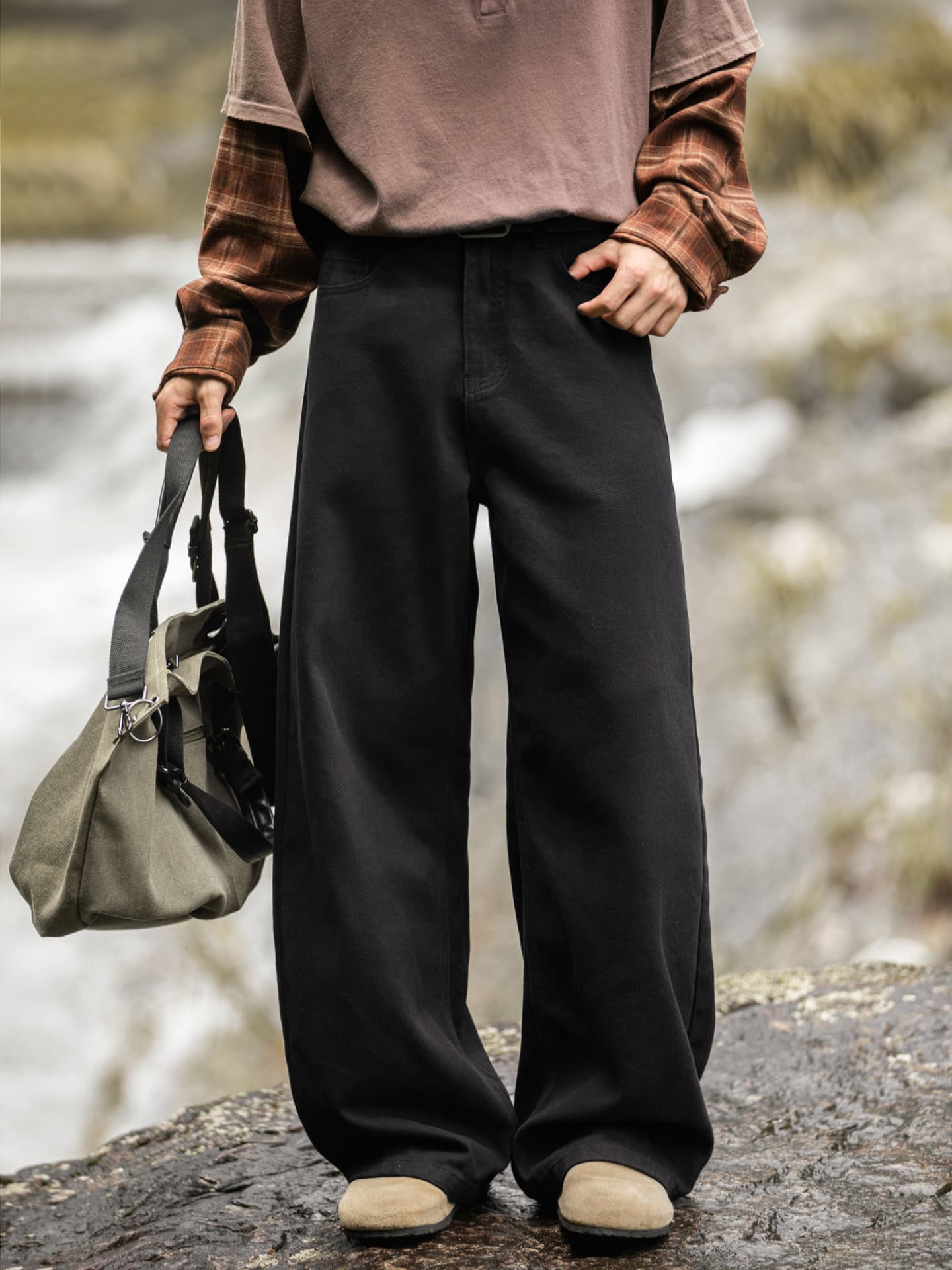 Twill Slightly Wide Outdoor Loose Straight Casual Pants Men Autumn Quality Pure Cotton Streetwear Retro Half-Elastic Trousers
