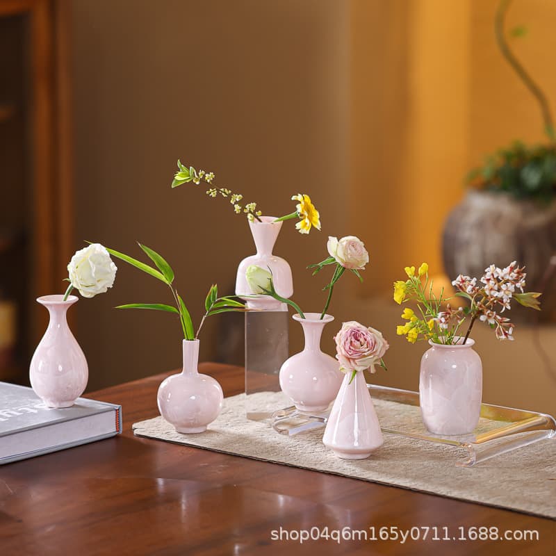 Mini Ceramic Vase with Crystalline Glaze, Pink Modern Minimalist Decorative Piece for Entryway, Display Shelf, Home Fresh Decor