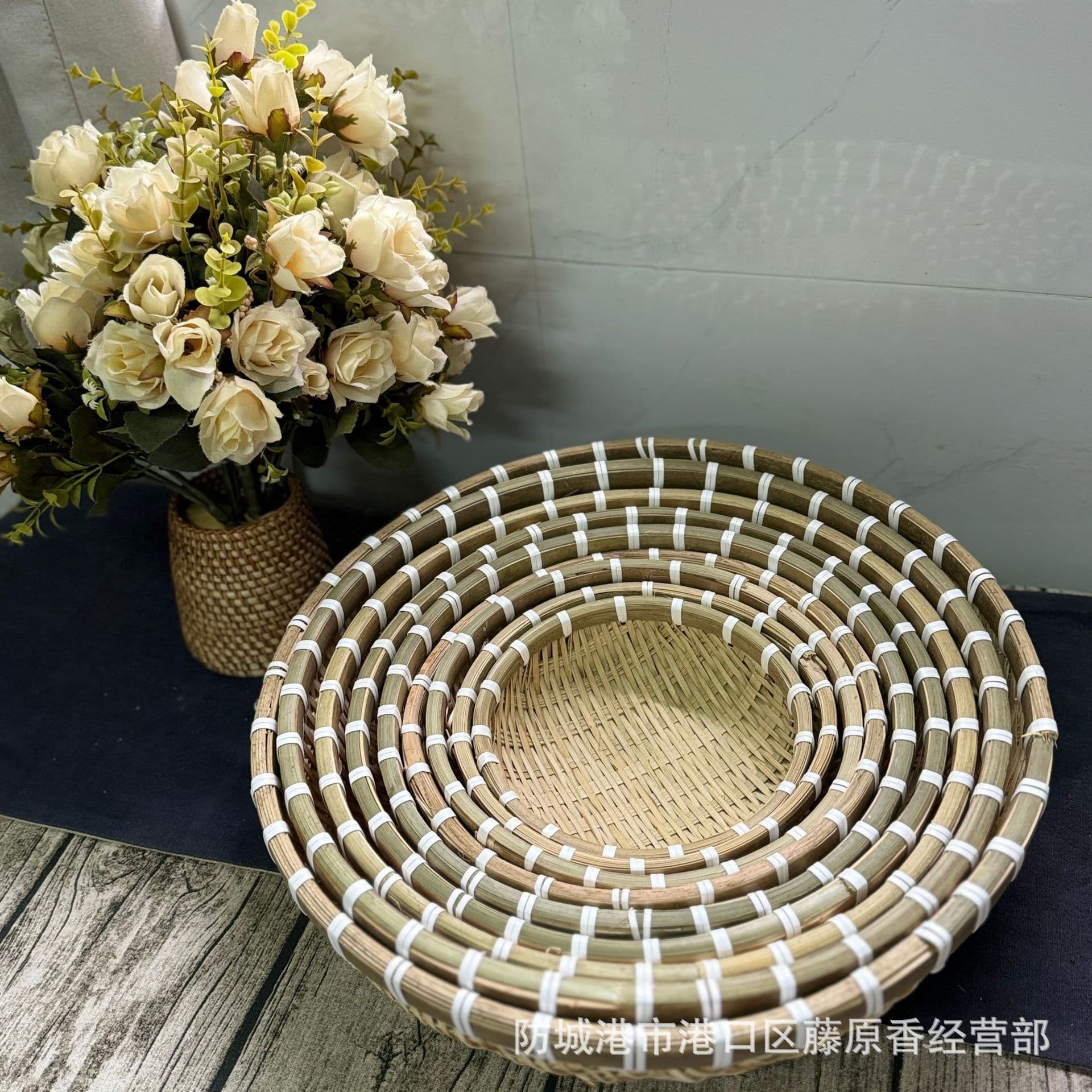 Bamboo Woven Storage Basket, Round Handmade Bamboo Sieve, Farmhouse Bamboo Product, Household Woven Basket, Fruit Basket, Vegetable Washing Basket